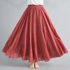2024 Japan & Korea Loose Cotton-Linen Elastic Waist Midi Skirt – Solid Color A-line Swing Skirt