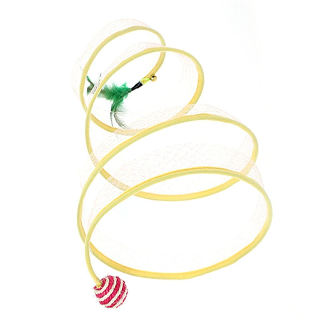 Folded Cat Tunnel Toy Interactive Funny Collapsible S Type Cat Tunnel with Feather for Pet Cat