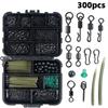 300pcs Carp Fishing Accessory Kit With Black Q-Style Swivel Long Arm Snap Bead Stopper Soft Tip Tube