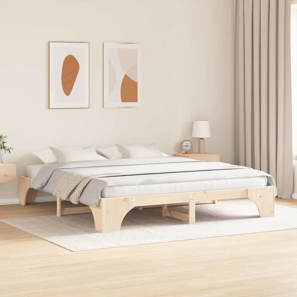 Natural Wooden Bed Frame 180 x 200 cm Solid Pine Wood