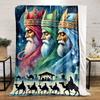 Three crowned figures above a nativity scene with camel riders below. for all seasons blanket lunch break throw gift