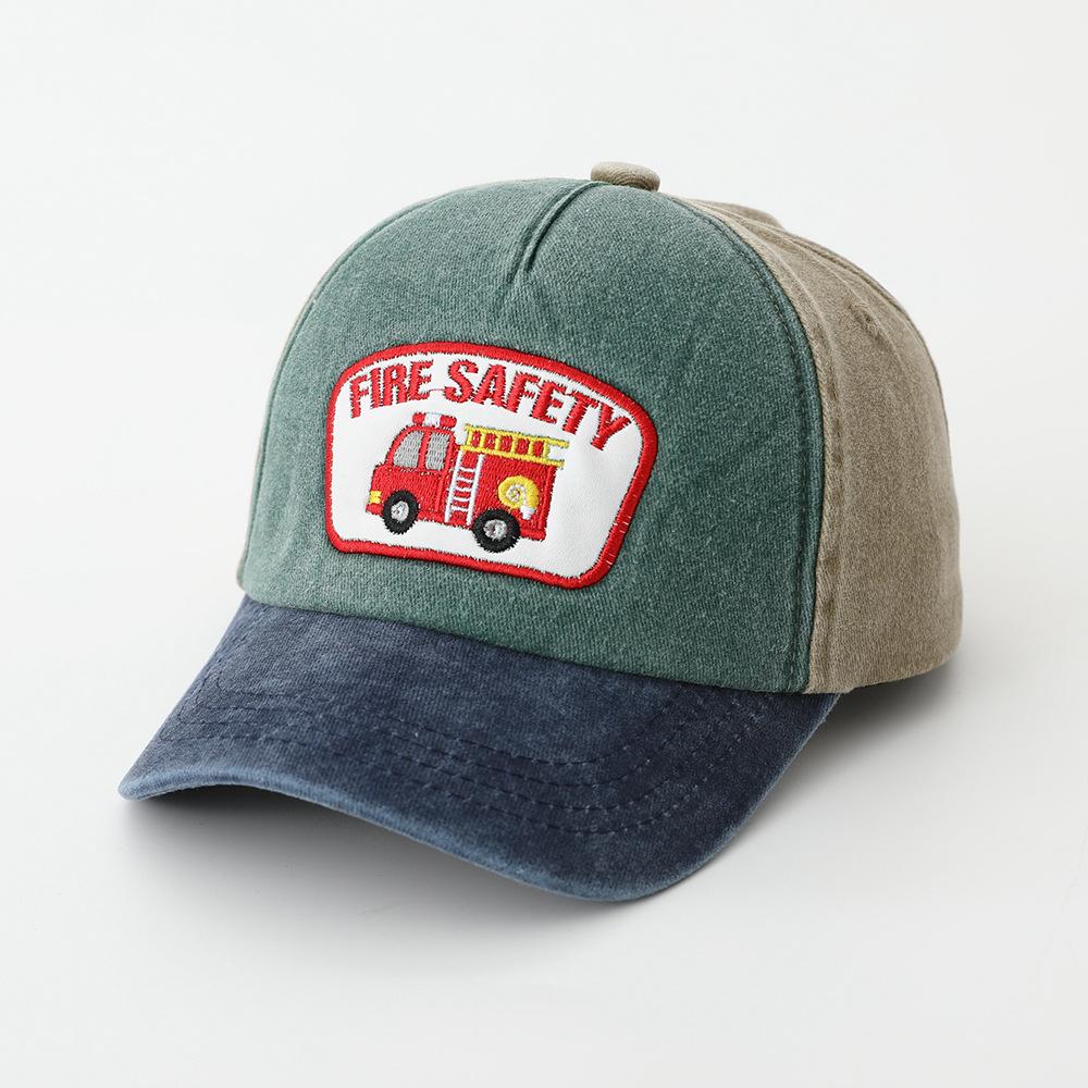 Fashion Hat Children's Color Matching Baseball Cap Fire Truck Embroidery Pattern Hat Boys Curved Edge Cap Breathable Sun Cap