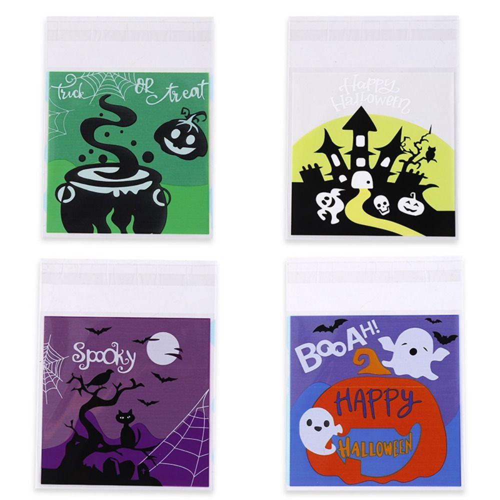 

100Pcs/Set 4 Pattern Halloween Candy Bags Self-Sealing Pumpkin Ghost Bat Gift Bags Party 100Pcs/Set