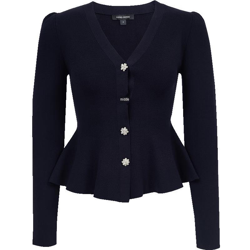 Veromoda Ruffle V-Neck Slim-Fit Knit Top