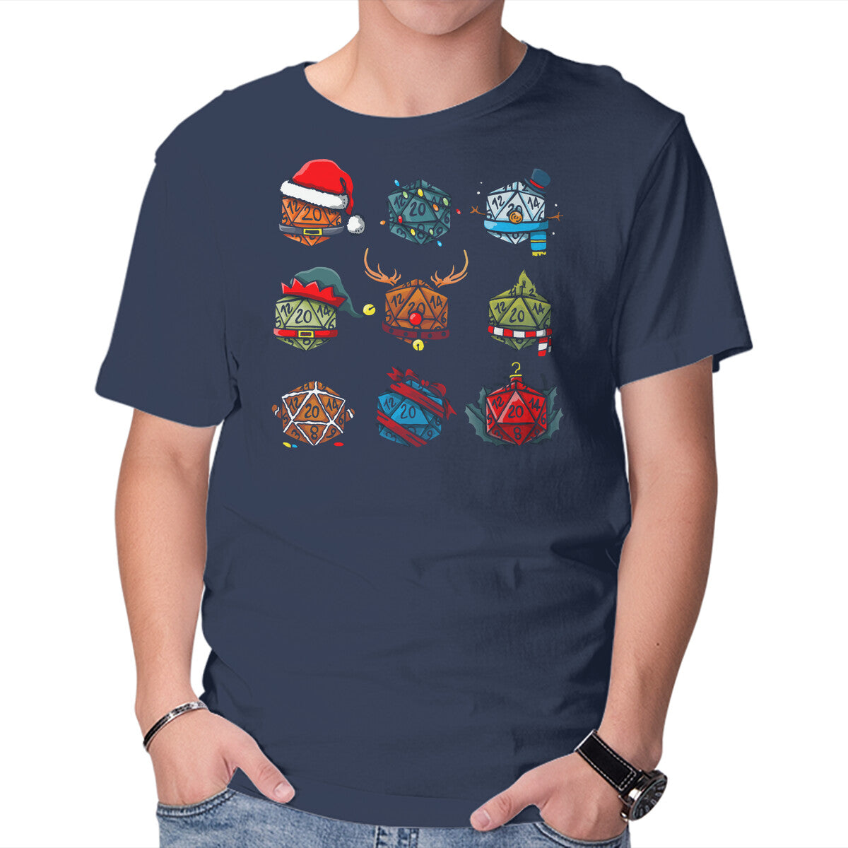 Unisex Crew Neck T-Shirt Christmas Dice Graphic Short Sleeve Casual Tee XS