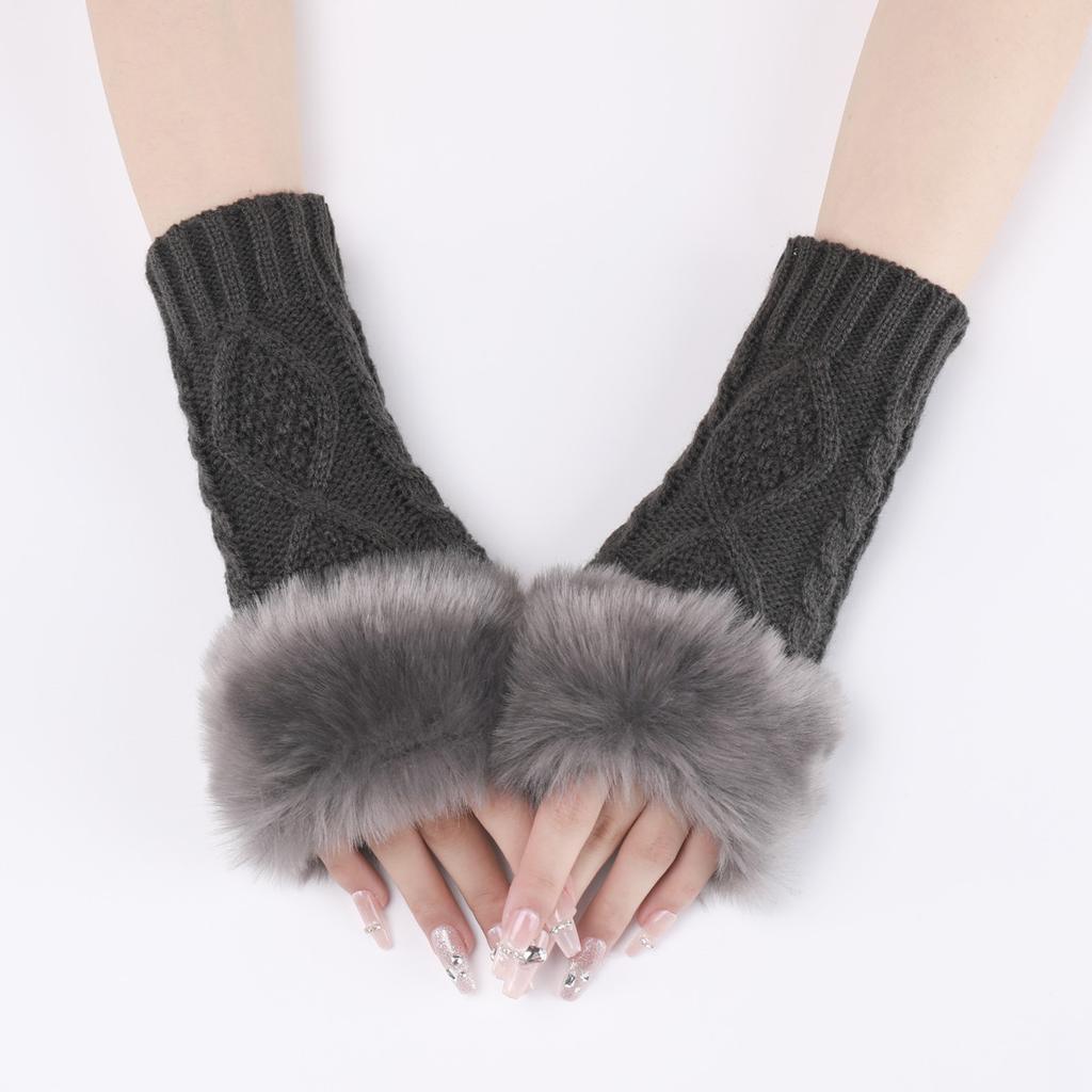 Diamond Shaped Short Gloves for Women Knitted Warm Half-finger Arm Sleeves