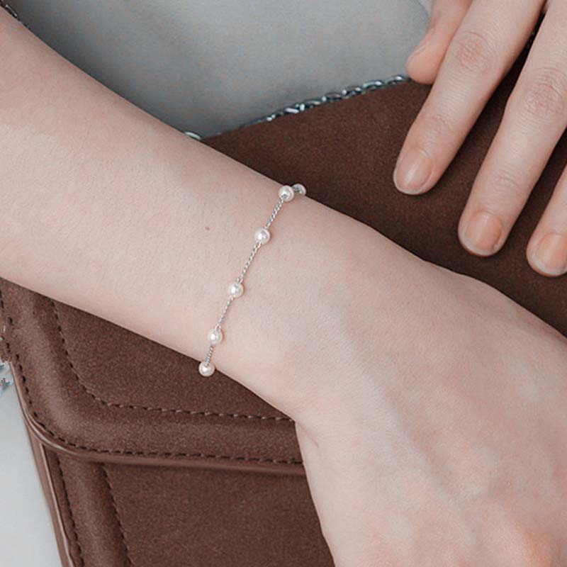 Retro White Imitation Pearl Bracelet for Women Elegant Double Layer Handmade Beaded Chain Bracelet Bangles Jewelry Gift
