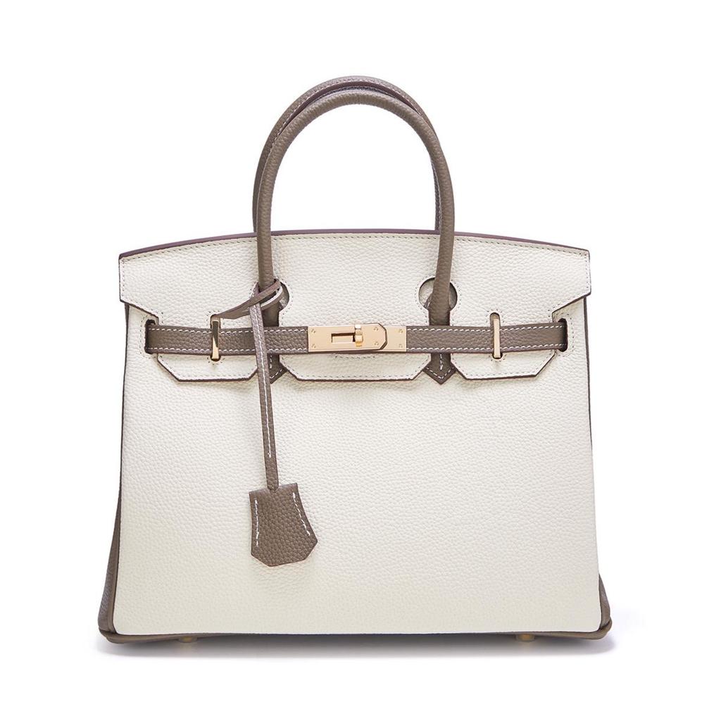 Color Block Genuine Leather Platinum Bag: Large Capacity Togo Cowhide Handbag with Lock - Fashion Shoulder Crossbody