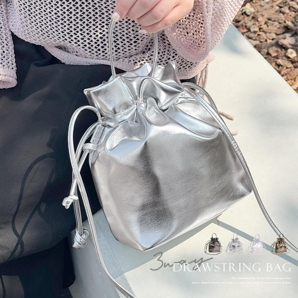 Shoulder mini shoulder sub [Gisele] bag, small, lightweight, 2-way, crossbody, drawstring, metallic, bag, handbag, bag, bag, women's (gunmetal)