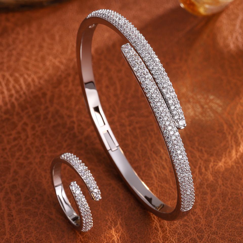 ZAKOL Trendy Zircon Bracelet Ring Set for Women Exquisite Birthday Zircon Gift Exclusively Designed Fashion Accessory