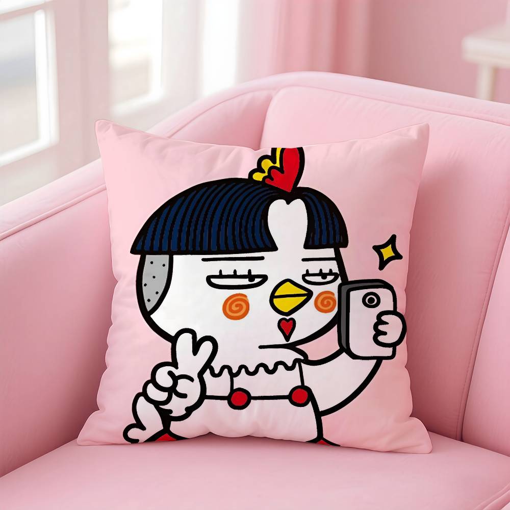 Kwaii Anime B-Buldak Ramesn Pillow Case Anti-Dustmite Pillowcase Invisible Zipper Silky Short Plush Sofa Cushion Cover
