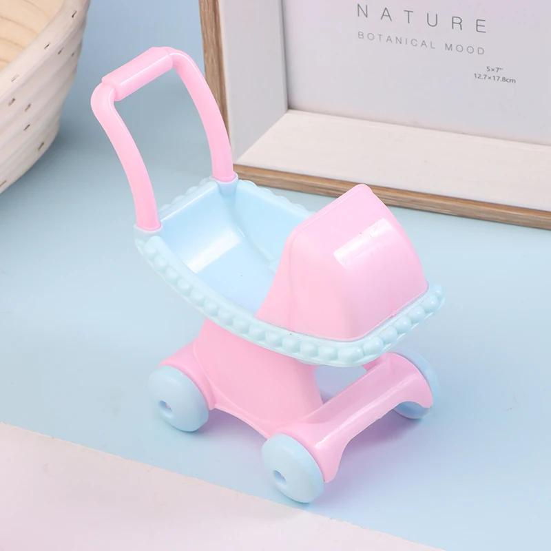 New 1/12 Dollhouse Simulation Mini Supermarket Shopping Cart Baby Trolley Shopping Basket Model Dollhouse Decoration Accessories