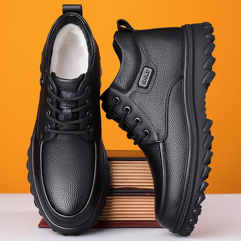 2024 zima nové tatínkovské vysoké bavlněné boty pánské kožené šněrovací termální sněhule zipové nožní bavlněné boty 6308