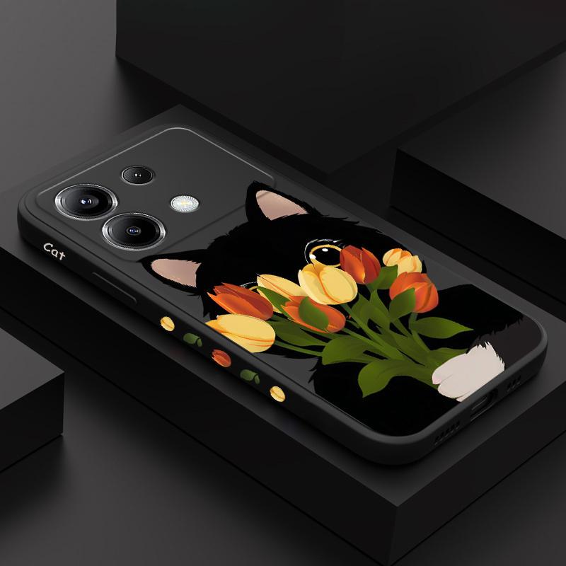 Tulip Cute Cat Phone Case For Xiaomi Poco F8 F7 X7 X6 F6 M6 M5 M5S F5 X5 F4 X4 M4 F3 M3 X3 Pro 4G 5G GT Silicone Cover