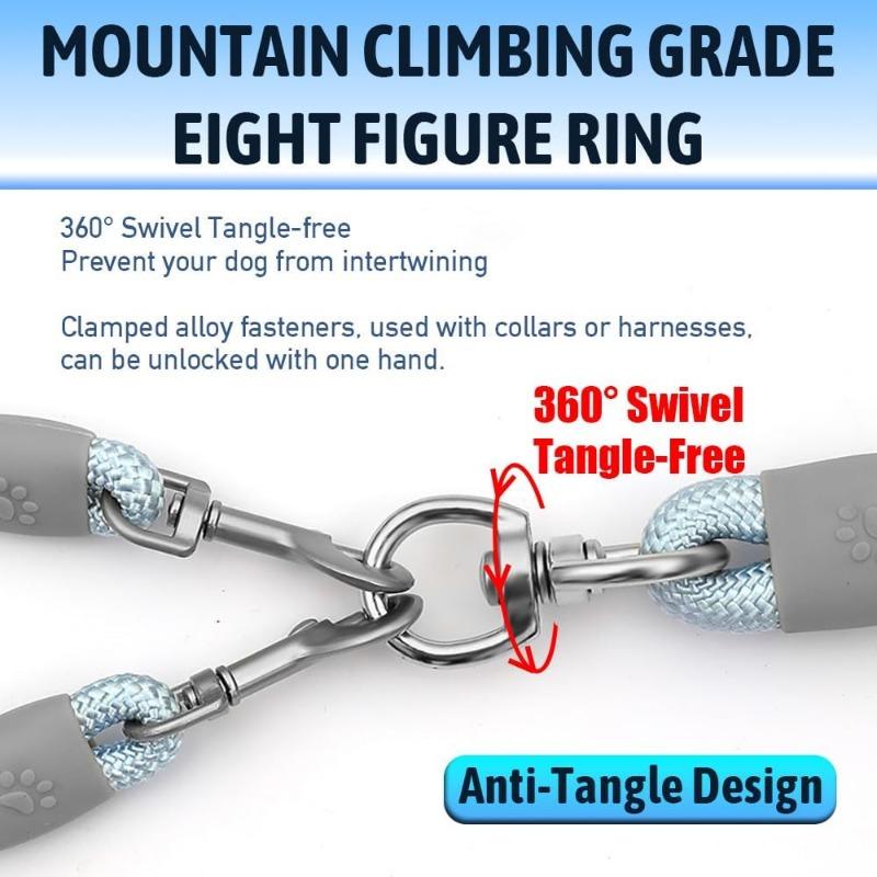 Detachable Two Dog Leash - No Tangle 360° Swivel Double Leash for Walking Two Dogs Double Dog Leash for Medium & Small Dogs