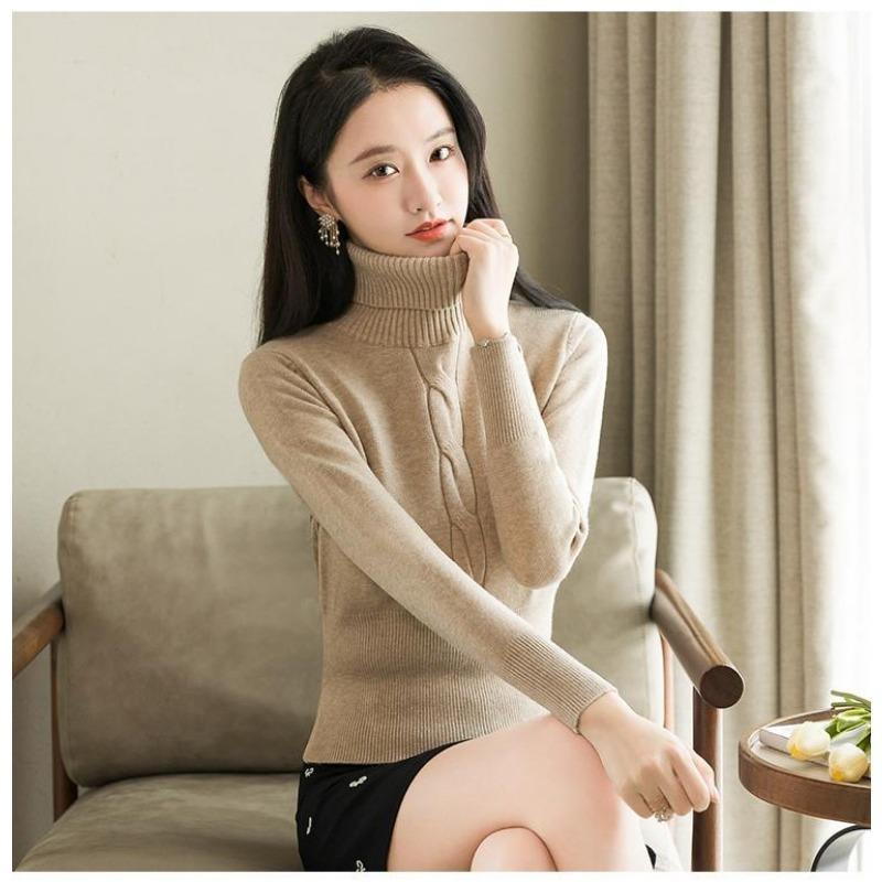 Rollkragenpullover Damen Unterhemd Modischer Vielseitiger Strickpullover Einfarbiger Top