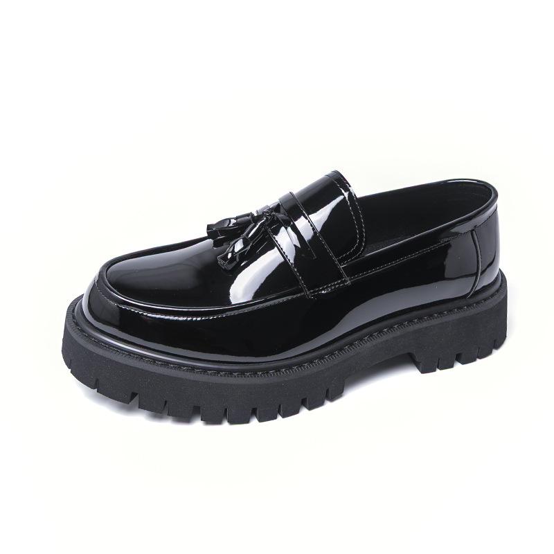 Glossy fashion platform loafers men's Korean version glossy heightening leather shoes British business fringed men's shoes