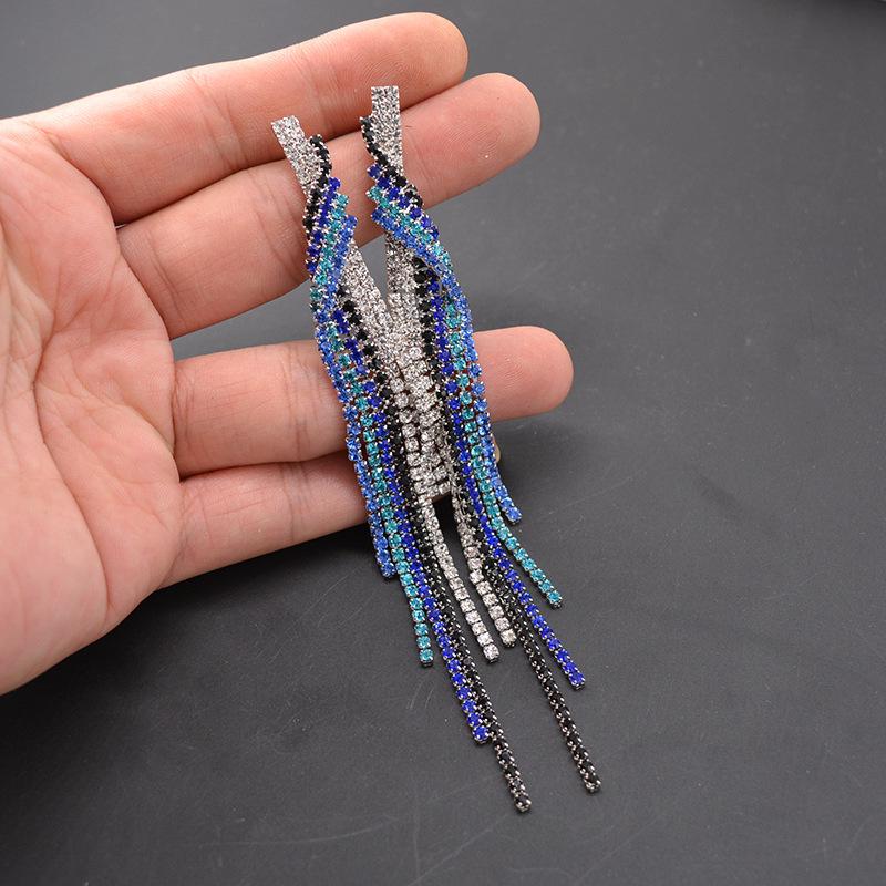 S925 Silver Needle Rhinestone Tassel Earrings - Exquisite Long Claw Chain with Colored Diamonds, European & American Style