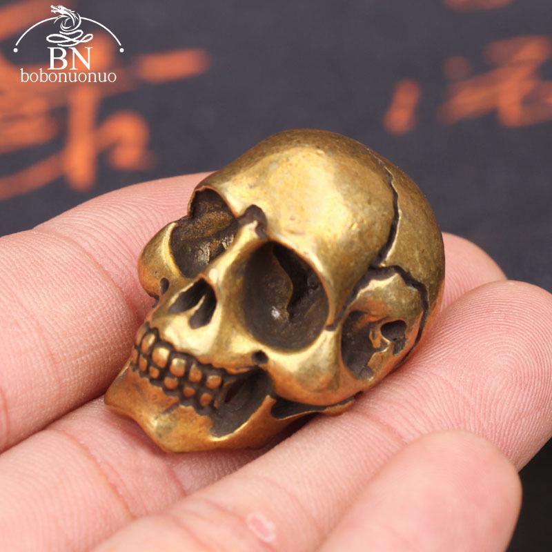Solid Heavy Brass Skull Head Figurines Table Furniture Ornament Decorations Copper Punk Hip Hop Home Use Decors Accessories Bronze Miniatures