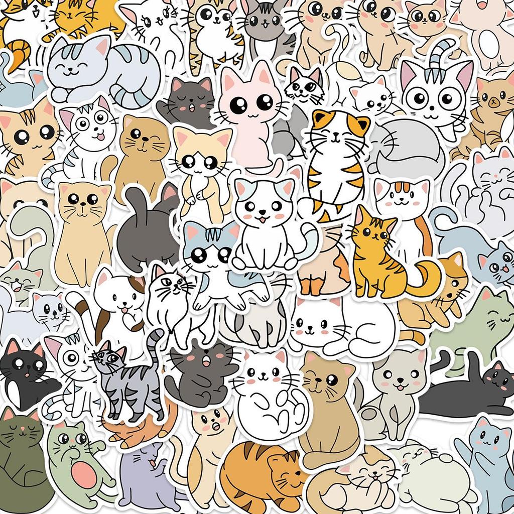 60 Cartoon Cat Graffiti Stickers for Suitcases, Guitars, Notebooks – Waterproof, Trendy, Non-Infringing DIY Decor.
