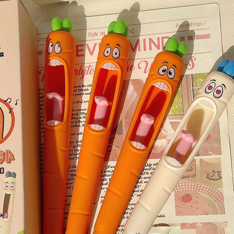Cartoon Carrot Pressing Gel Pen Funny Carrot Writing Pen Quick-Drying Neutral Pens Writing Smooth Pens Student Stationery Gifts