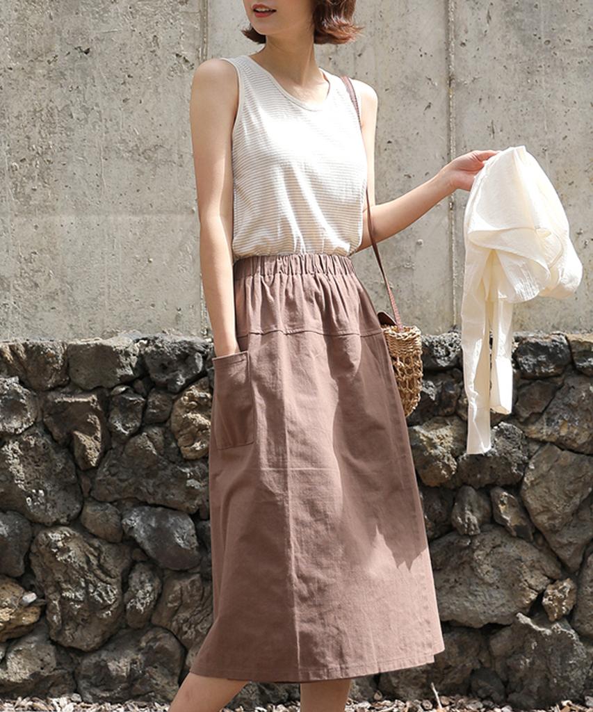 Ppaeppae All-Elastic Linen Touch 3/4 Wide Secret Skirt Pants