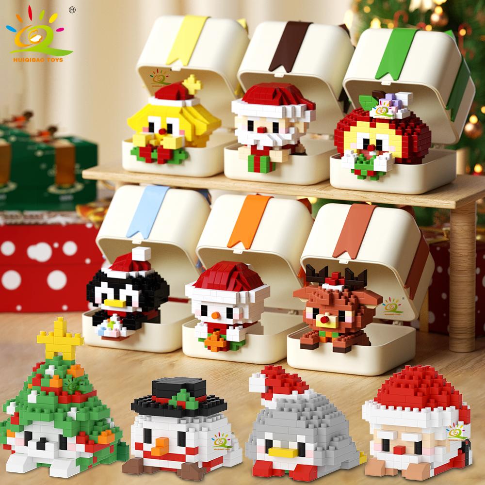 HUIQIBAO MOC Christmas Model Elk Deer Santa Claus Building Block City Snow House Xmas Tree Bricks Set Toy for Children Kids Gift