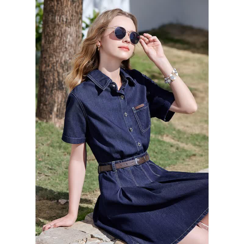 Betu Women's Short Sleeve Pleated Denim Dress