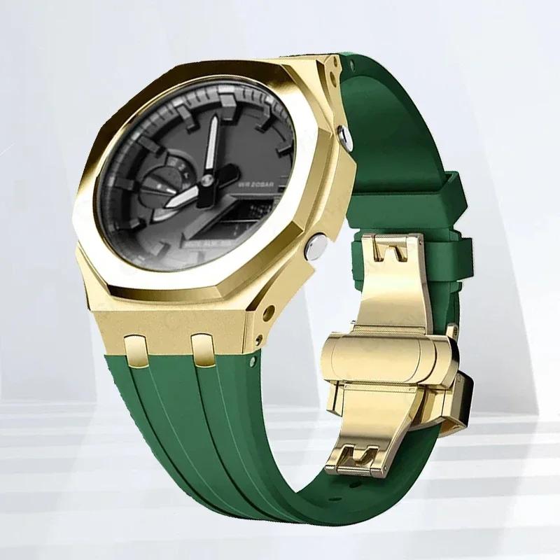 Mod-kit för Casioak GA2100 GA2110 Metallfodral Bezel Gummiarmband För Casioak GAB2100 2110 Modifieringssats Fodral Med Skruvkorrigering