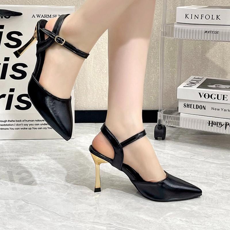 2025 New Design High Heels Woman Pumps Buckle Strap Mules Sandals Sexy Pointed Toe Wedding Banquet Female Shoes