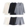 Za Autumn New Women Clothes 2025 Western Style Versitile Fashion Simple Curling Knitted Top Shorts Set