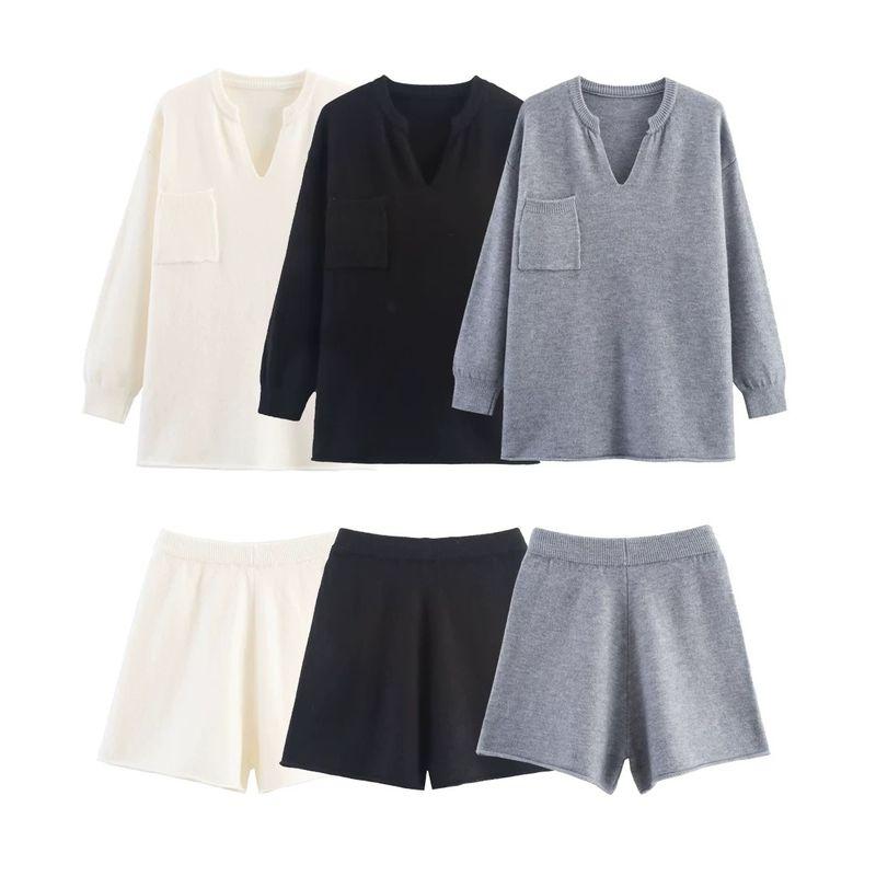 Za Autumn New Women Clothes 2025 Western Style Versitile Fashion Simple Curling Knitted Top Shorts Set