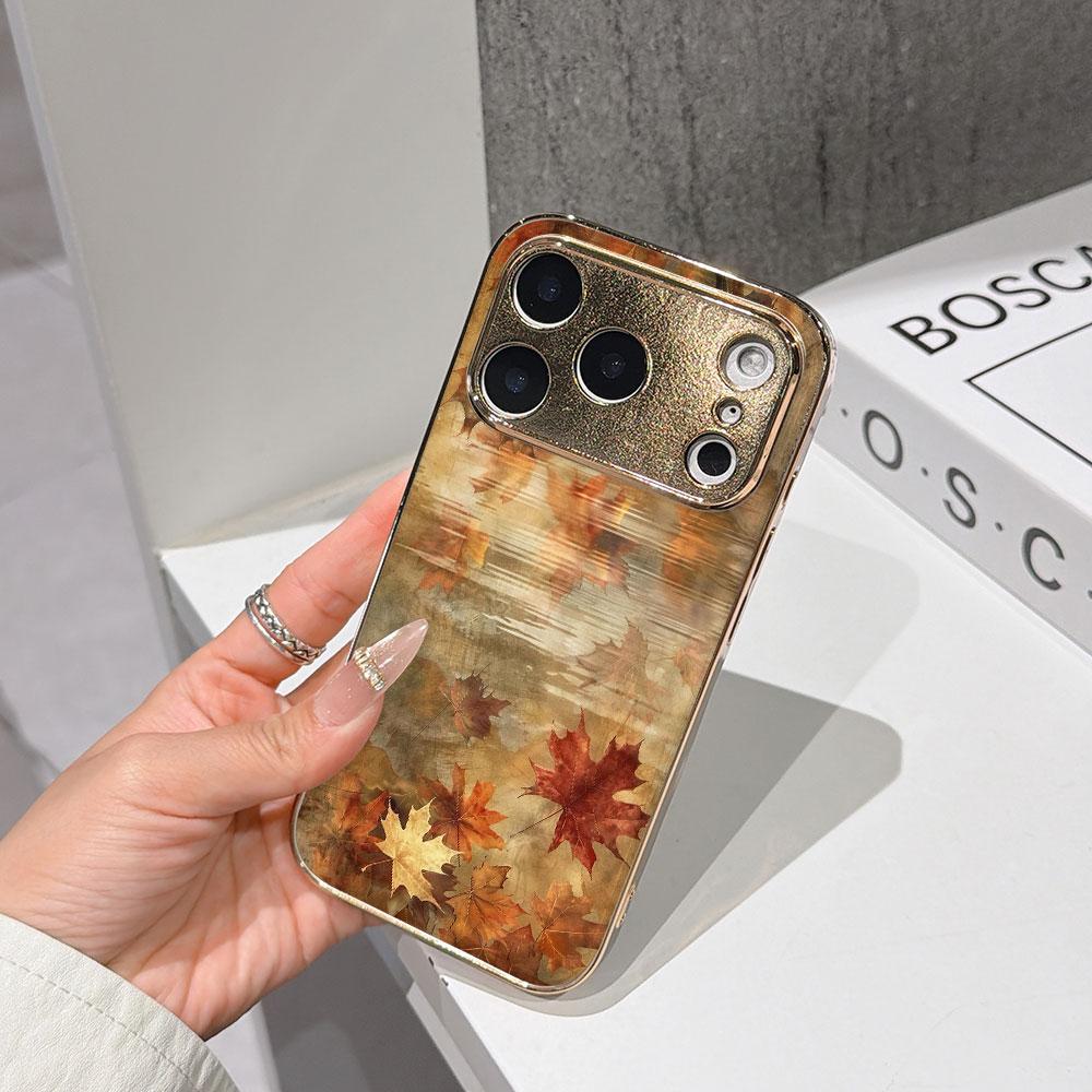 

Lucky Start Phone Case For iPhone 17 16 15 14 13 12 11 Pro Max 16E Gold Electroplated glass shell Autumn Reflections Vintage Cover IPHONE17PROMAX