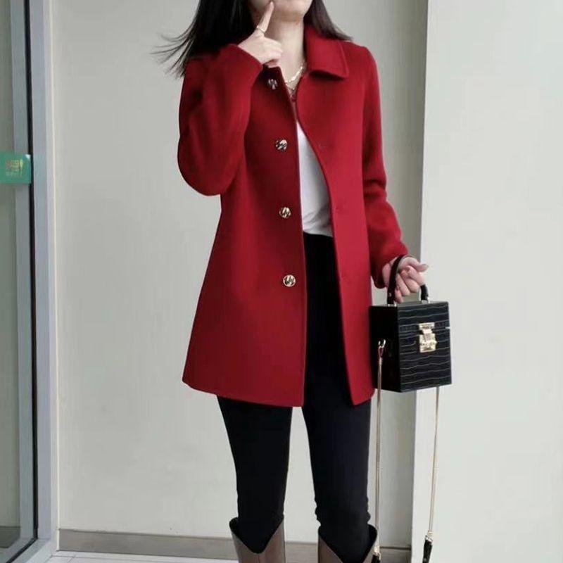 

Red Slim Fit Mid-Length Woolen Coat for Women - Autumn/Winter 2025 Collection S for 85-105 Jin