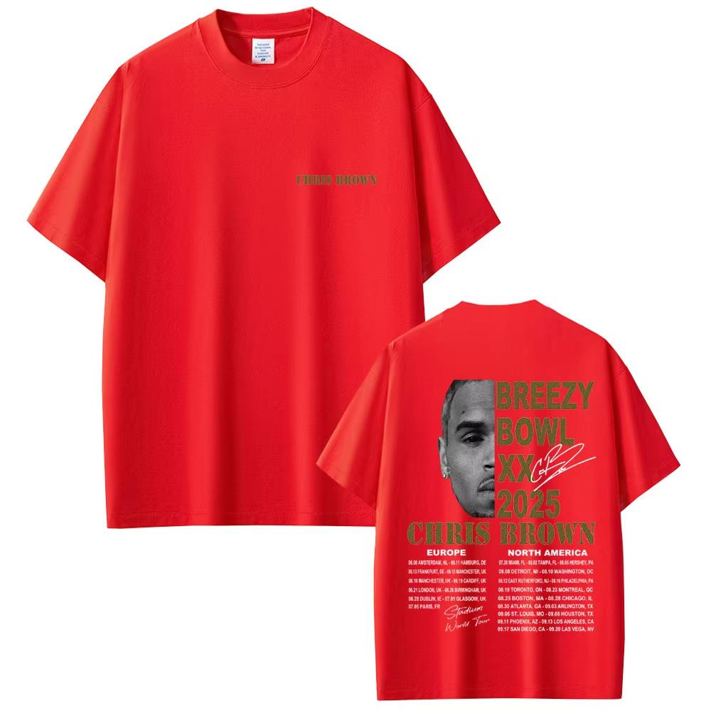 Rapper Chris Brown Breezy Bowl XX Tour T Shirt Summer Unisex Women Hip Hop Fashion Tshirts Unisex Loose Oversized Streetwear