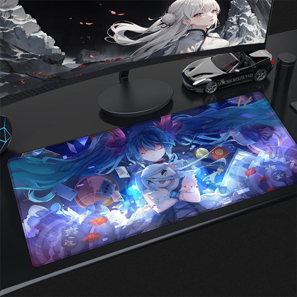 Anime Large Gaming Mouse Pad Hhatsune Mmiku Kawaii Girl Cartoon Desk Mat Extended Keyboard Pad For Laptop Nonslip Rubber Base