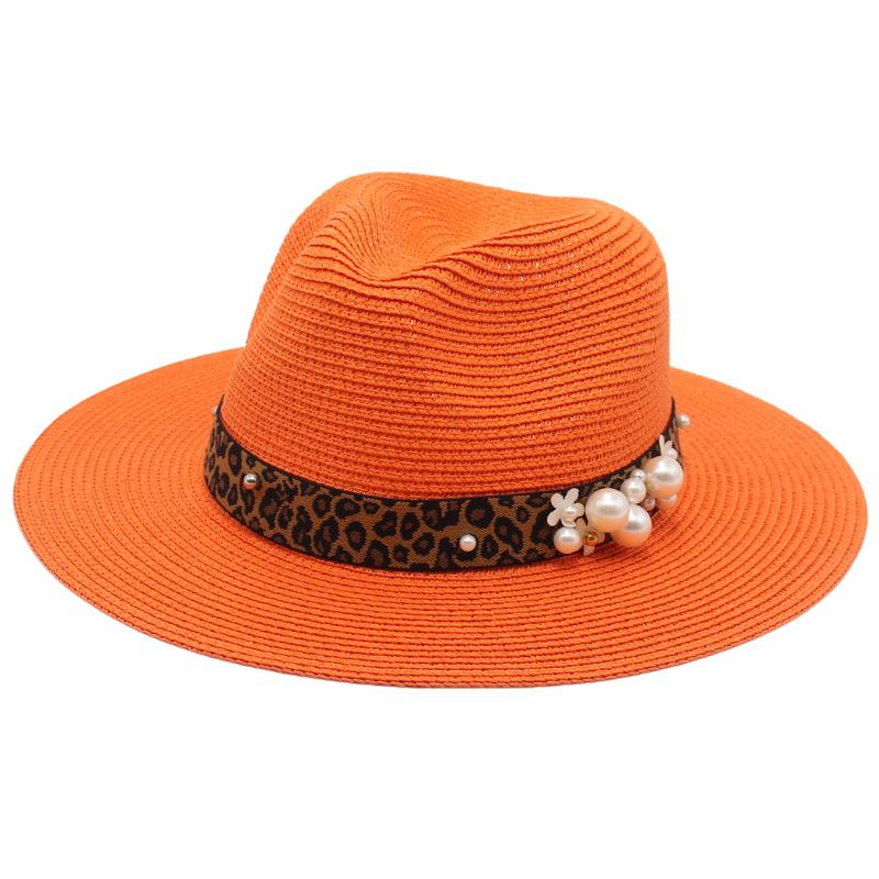Spring And Summer 2022 New Panama Straw Hat Leopard Print Pearl Top Hat Men And Women Elegant Foldable Jazz Hat