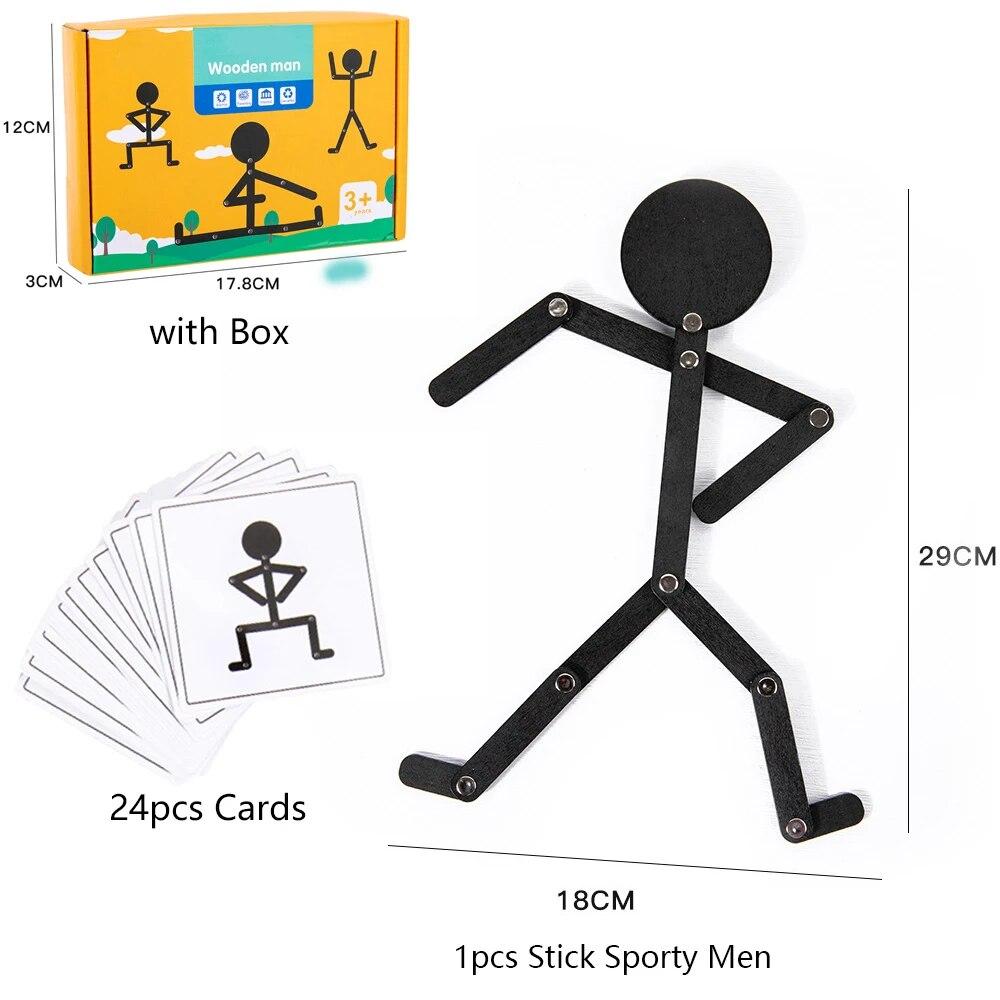 Montessori Wooden Man Puzzle for Kids Sports Theme Early Educational Toy Improve Imagination Hands-on Ability Gift for