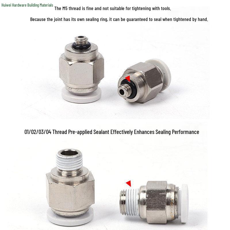 Pneumatic Push-to-Connect Air Hose Fitting - Quick Connectors PC6, PC8, PC12 (M5 Thread)