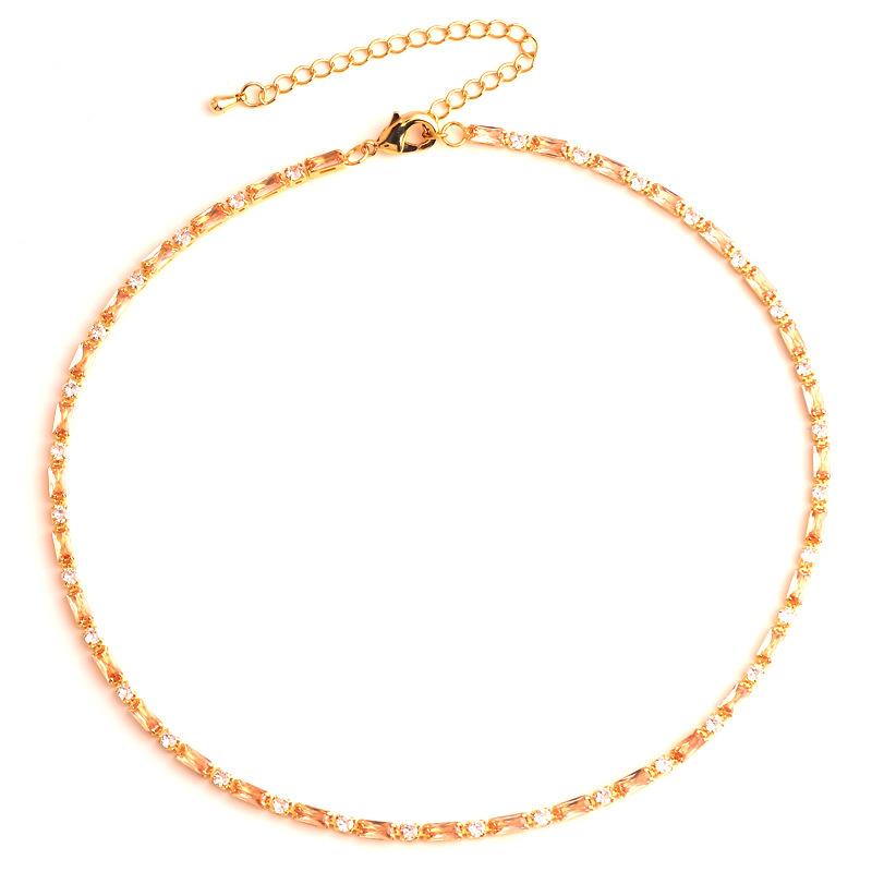 Gold Plated Turquoise Baguette CZ Tennis Choker Necklace – Dainty Summer Jewelry, Sparkle Gift for Women