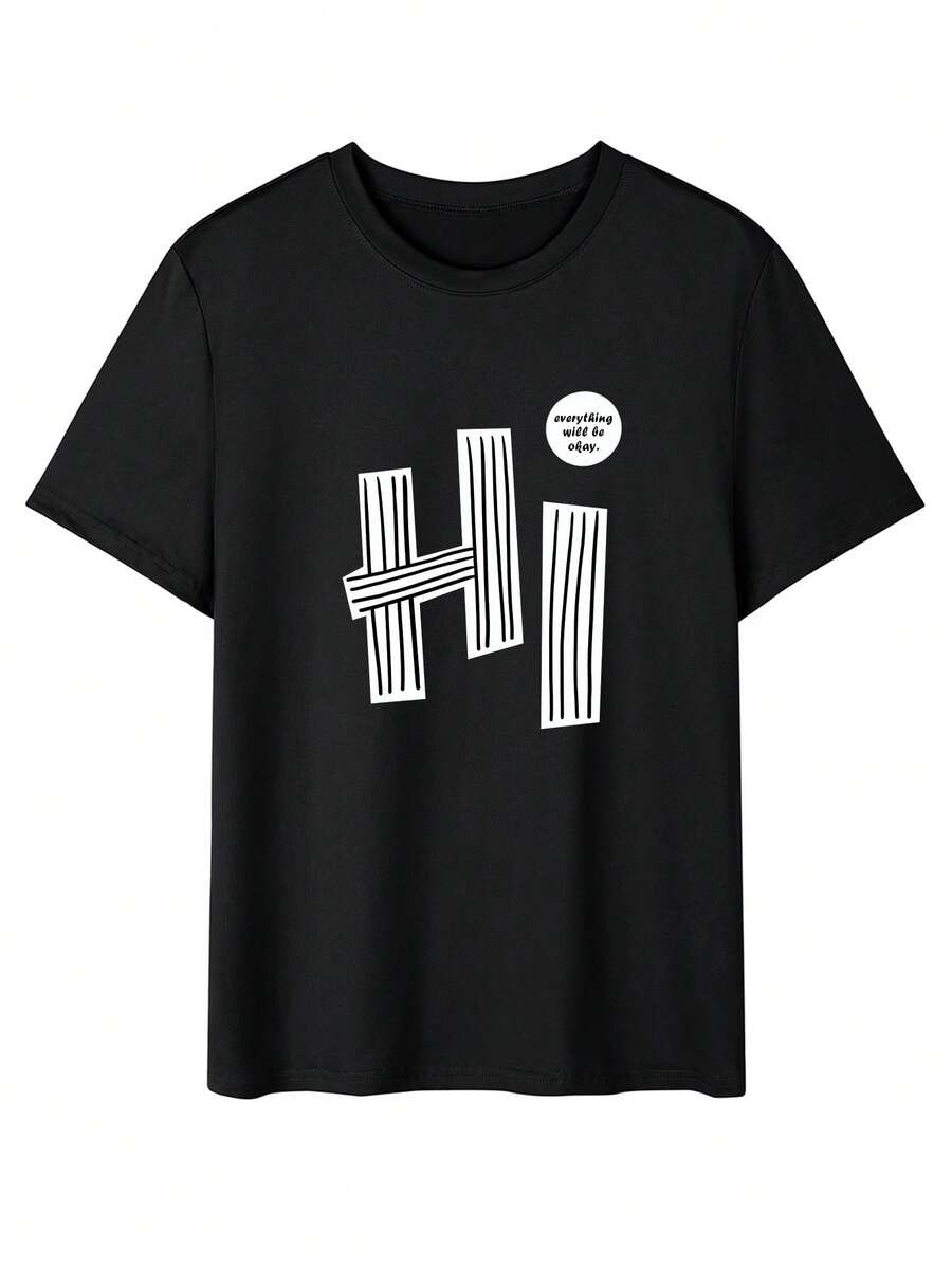 Unisex s Casual Letter Printed Short Sleeve T-Shirt, Spring/Summer S