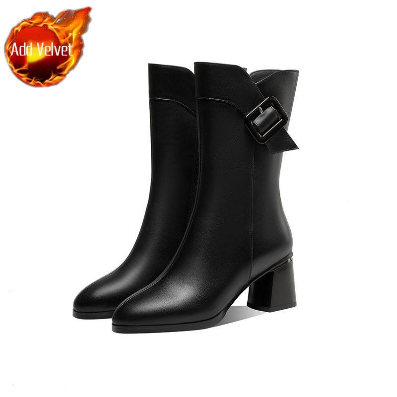 Leather Women's Half High Boots Autumn Winter Elegant Heeled Ladies Mid Calf Shoes 2025 Novelty Gothic New in Boot on Promotion
