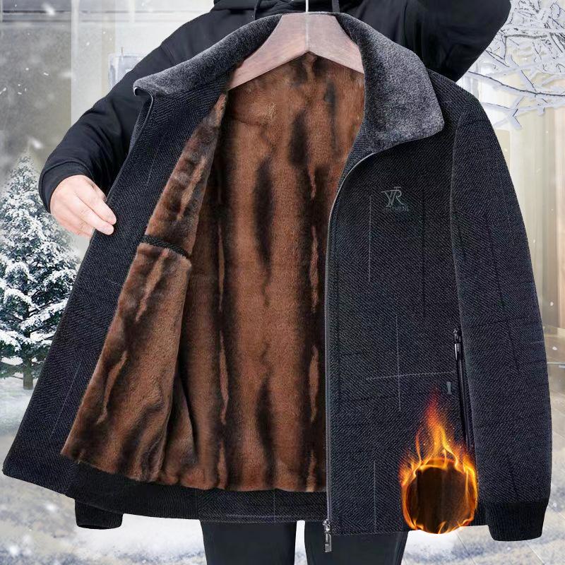 Dad's Thickened Velvet Autumn and Winter Chenille Middle-aged and Elderly Men's Casual Jackets and Elderly Men's Jackets