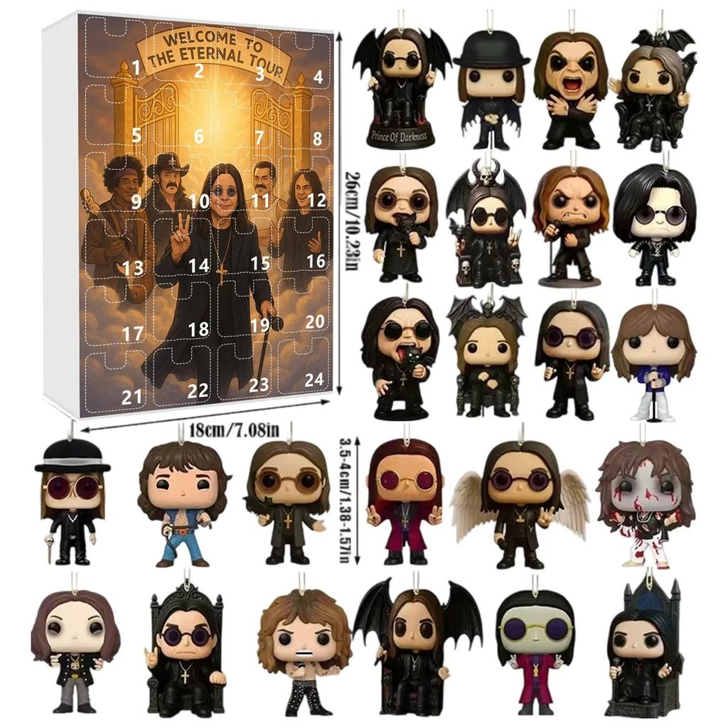 24 Days New Ozzy Osbourne Motorcycle Bell Advent Calendar Ozzy Osbourne 2D Acrylic Pendant Christmas Countdown Advent Calendar Gift