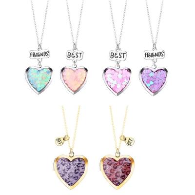 2x/Set Heart-shaped Pendant Necklace Best Friends Necklaces Photo Box Necklaces