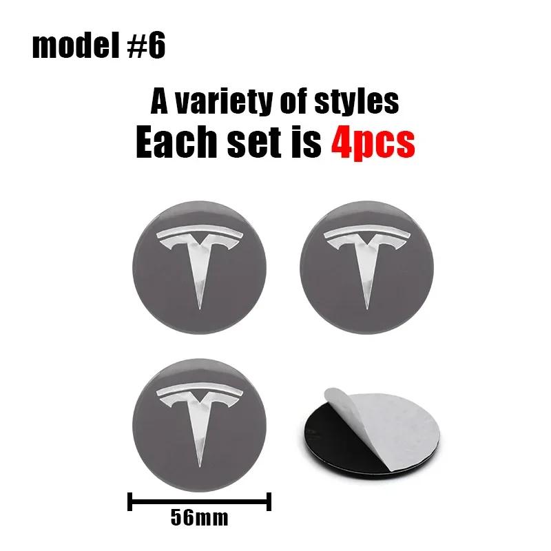 Car Sticker Tesla Car 56mm Emblem Wheel Hub Center Cap Stickers For Tesla Model S Model3 2024 Model Y X Tire Center Cover Badge