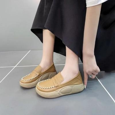 Dames Schoenen Laag Leer Hoog op Platform Schoenen voor Dames Loafers Wit Casual Dagelijkse Routine Herfst Aanbieding Koreaanse Mode 2025