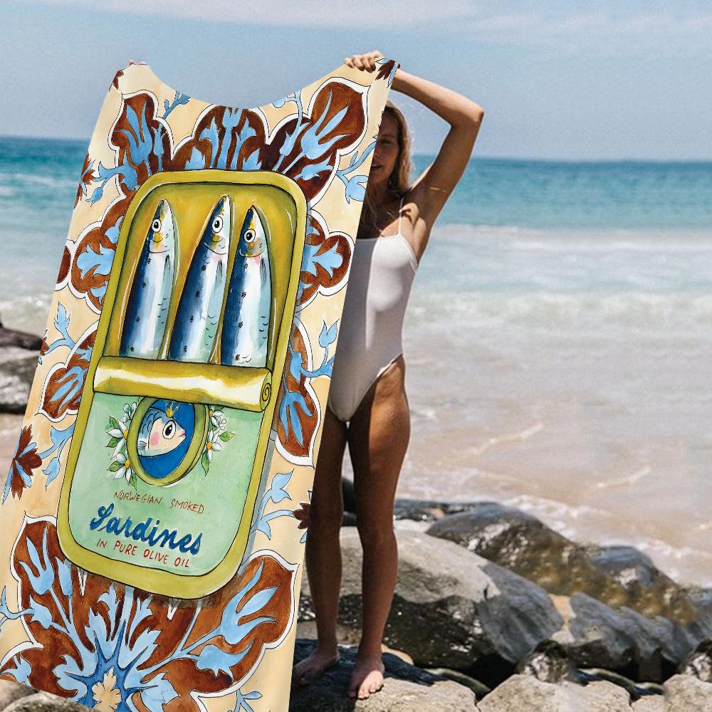 Asciugamani da Spiaggia in Microfibra Colorati Sardina Aragosta Pesce Grande Asciugamano ad Asciugatura Rapida Asciugamani da Spiaggia Sabbia Asciugamano per Piscina per Viaggio Piscina Nuoto Yoga