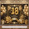 2D Schwarz Gold Glitzer 18. Geburtstag Kulisse mit Bändern und Sternen