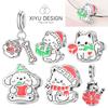 Cute Pet Series Hand Drawn Style Kitten Charm Eat Fruit Bead Fit Diy Copper Bracelet Necklace Women Anniversary Jewelry Gift